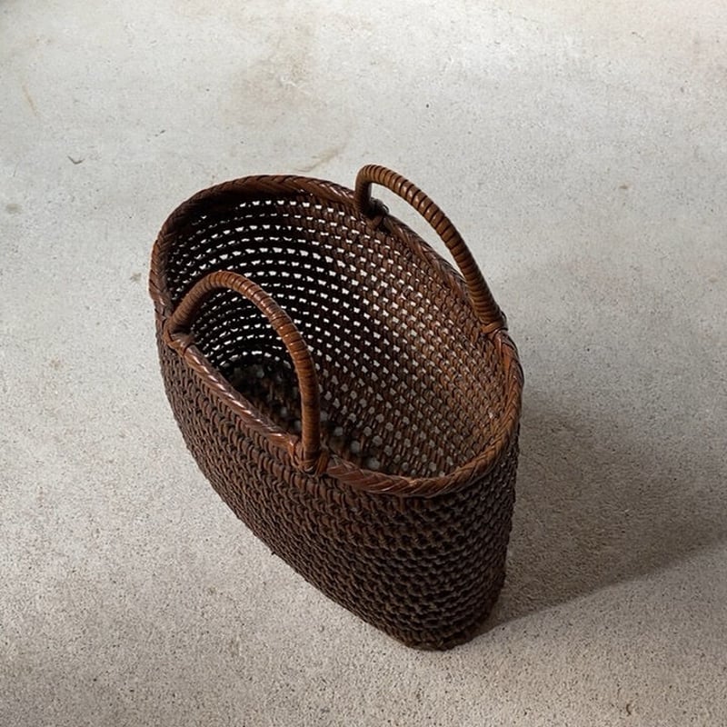 古い茶籠(ミニサイズ) 左右幅約22cm 黒ヤケ 濃飴色 トロトロ