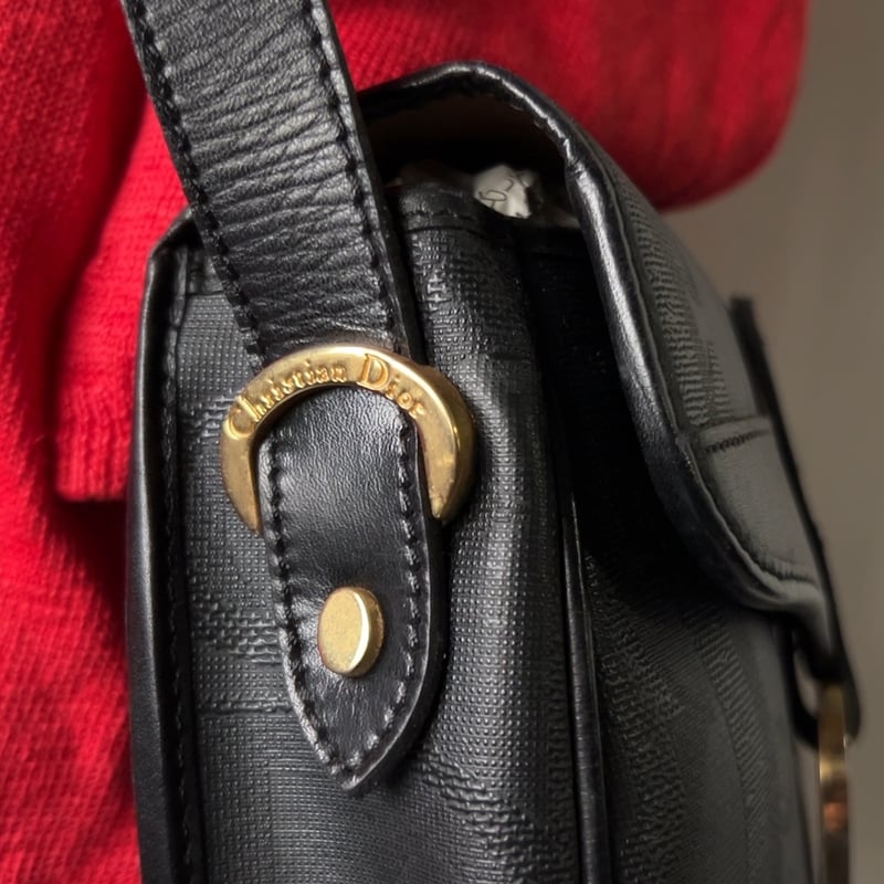 ■新同■ヴィンテージ■　ディオール オールド ショルダー バッグ レザー ブラック 【217173】◇ Dior オールドディオール クリスチャンディオール レザーのショルダー