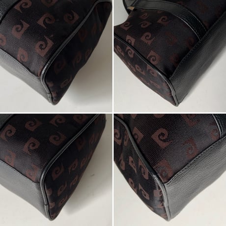 PIERRE CARDIN ピエールカルダン  90sミニボストンバッグ モノグラム ブラック/ダークブラウン ゴールド金具 ヴィンテージ 中古良品
