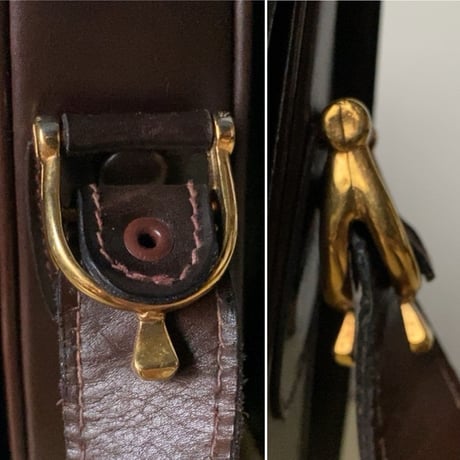 CELINE オールドセリーヌ 馬車金具 ダークブラウン ゴールド金具 ボックスカーフ 80s 90s ヴィンテージセリーヌ グッドコンディション