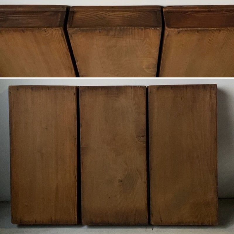 古い餅箱 (3個＋蓋1枚) セット販売 昭和25年 杉無垢材 古材 墨