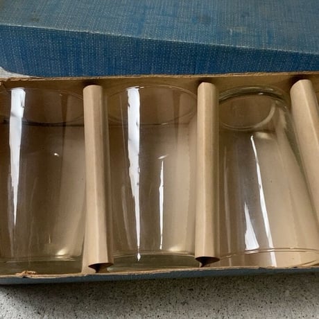 GLASS WARE TUMBLER SET  ヴィンテージ 瓶ビールグラス 5個セット ごく普通のシンプルな古いミニグラス 未使用品 デッドストック