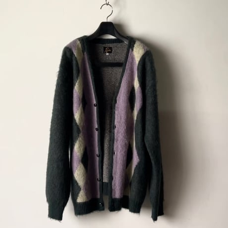 NEEDLES ニードルズ モヘアカーディガン ダイヤモンド ビリジアン/ピンク/クリームイエロー　size L メンズ  NEPENTHES ネペンテス 中古美品