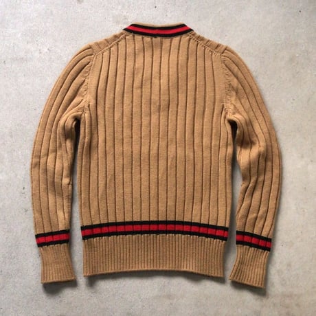 GUCCI  オールドグッチ  ケーブル編み チルデンセーター   ウール素材   size 46   70s ヴィンテージ希少品  好配色  イタリア製  made in italy