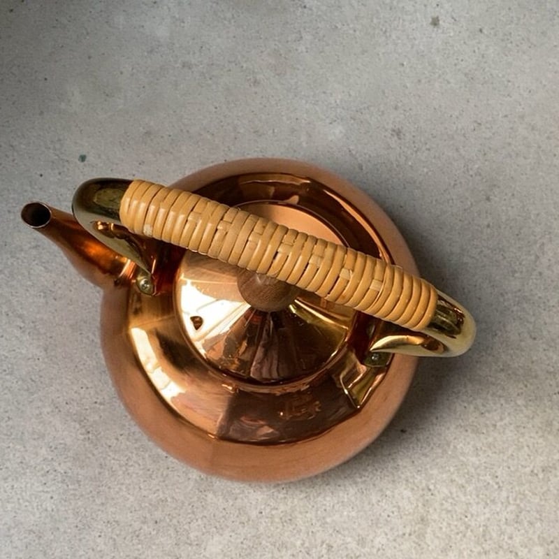 morico モリコ 森井金属製 籐巻き持ち手の銅ケトル 2L 木の摘み グッド