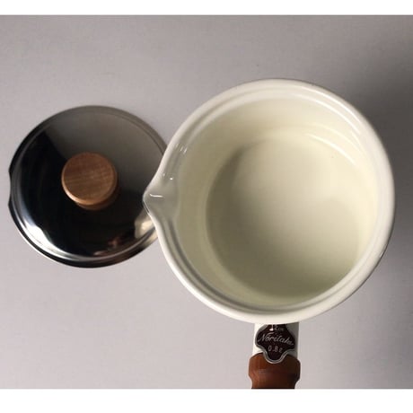 Noritake ノリタケ   ヴィンテージ 琺瑯(ホーロー) 片手鍋  ミルクパン  木製無垢持ち手  ホワイト ほぼデッドストック 未使用品