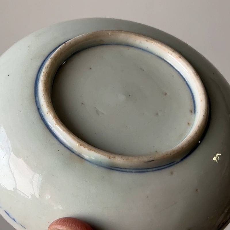 大正期 松柄の古い染付け小皿［5枚セット］呉須 松絵 染付 茶縁 小皿