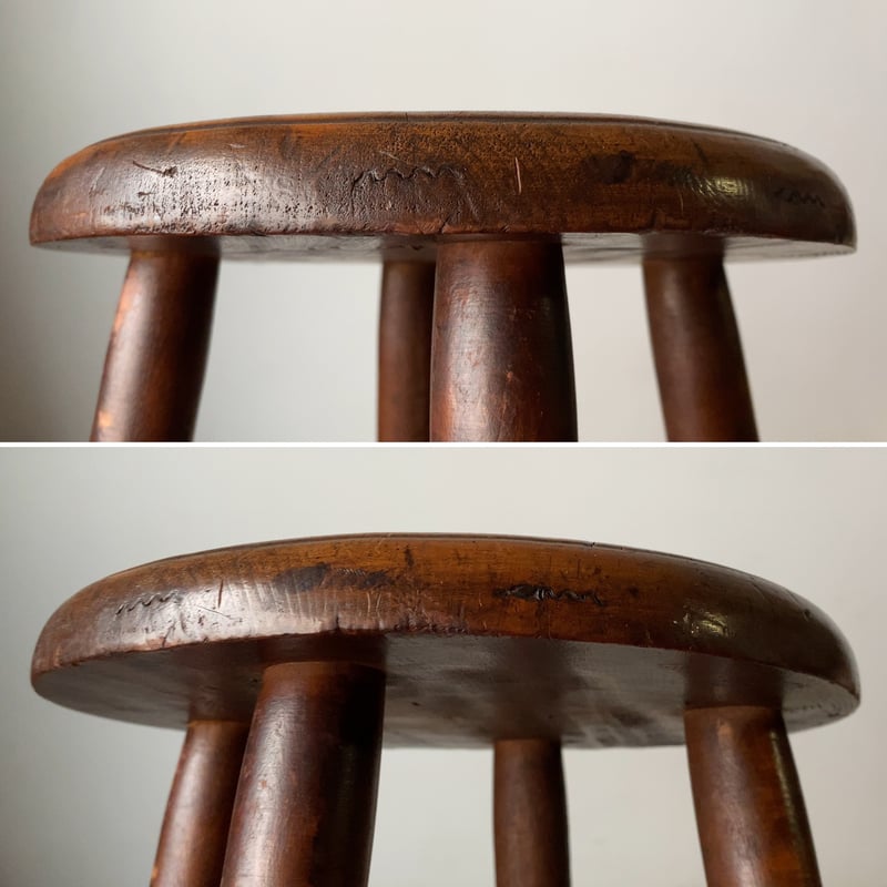 アンティーク丸椅子 広葉樹座面 木肌・木目・艶感良好 古い木の