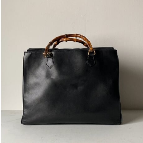 GUCCI オールドグッチ  バンブーレザーバッグ 2wayショルダー付き トートバッグ ハンドバッグ ブラックスムースレザー/ゴールド金具 70s80s ヴィンテージグッチ