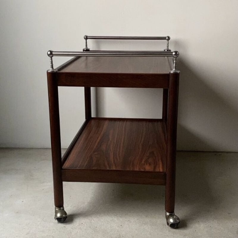 昭和後期 キャスターワゴン 台車 木製無垢材フレームに合板の置き板