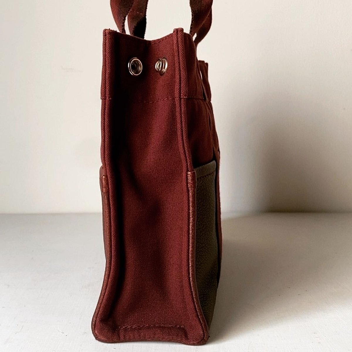 HERMES エルメス フールトゥ PM レザー/キャンバス ボルドー 赤茶 中古  