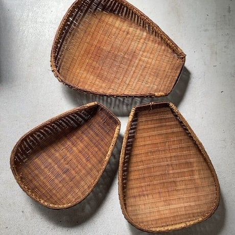 片口ざる 入れ子3点セット ヴィンテージ 箕ざる 竹編みザル 竹工芸 竹細工 工芸品 古民藝 古民具 古道具