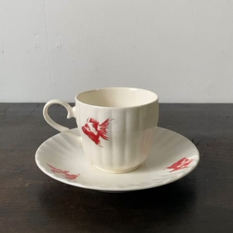 古作 金魚柄 コーヒーカップ＆ソーサー 6客セットデッドストック  昭和中期 戦後　箱有  完品
