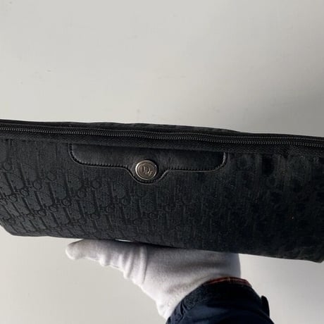 Dior  オールド クリスチャン ディオール  トロッター レギュラーポーチ ブラック レザー/ファブリック ヴィンテージ  28cm