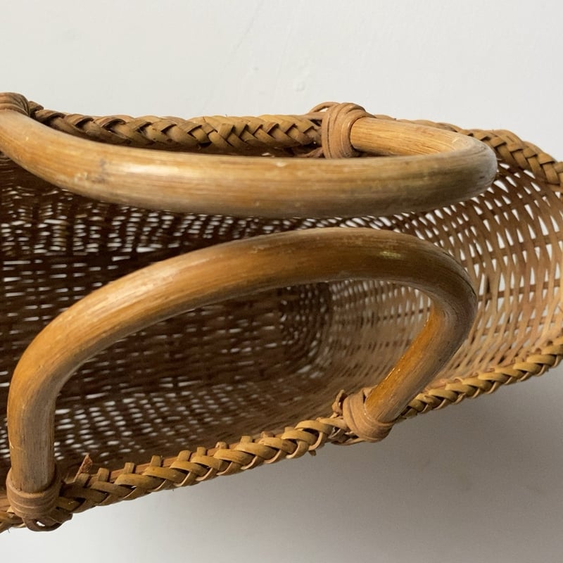 ★昭和レトロ 竹籠バッグ 　竹編みカゴバッグ 昭和レトロ【特大】竹籠バッグ マルシェバッグ 竹編みカゴの通販