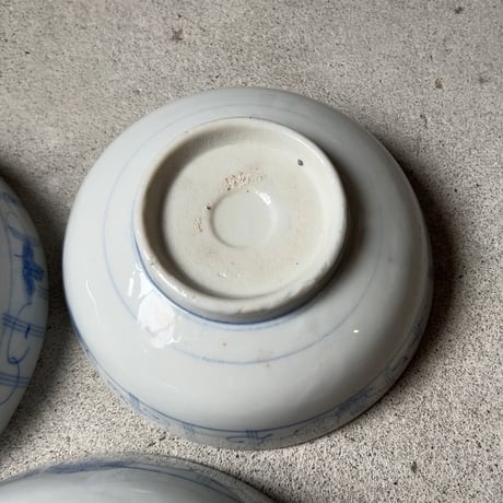 明治期 古い染付の入れ子鉢 (3鉢) アサガオ 蔓 絵  薄色  完品