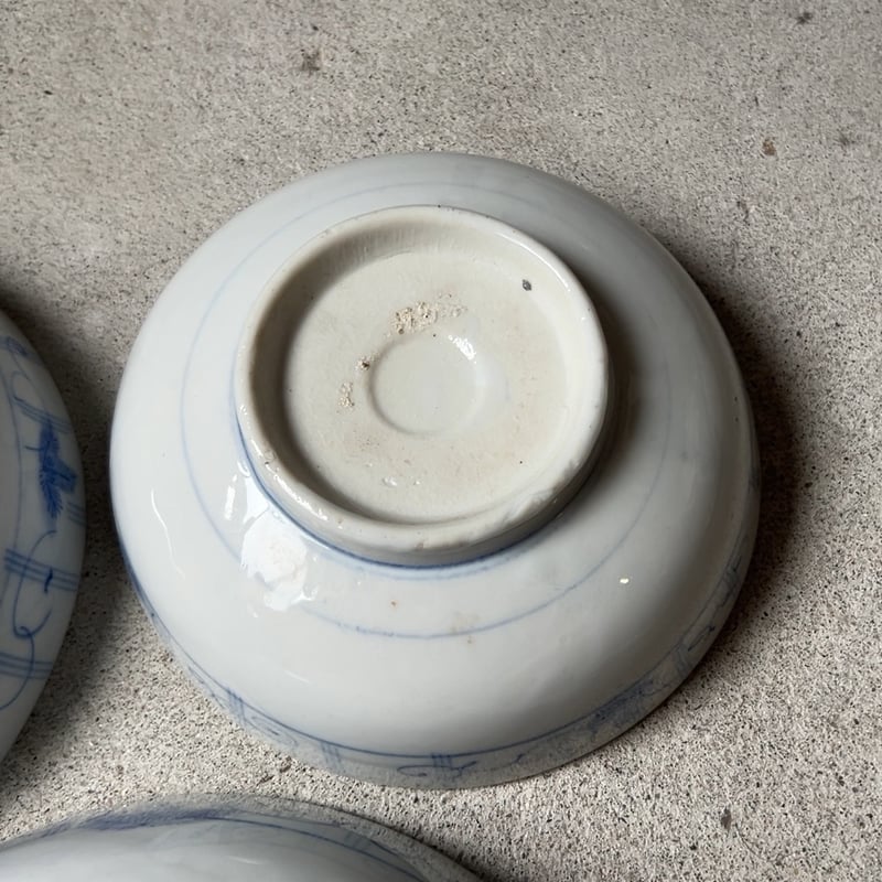 明治期 古い染付の入れ子鉢 (3鉢) アサガオ 蔓 絵 薄色 完品 | GobaTools