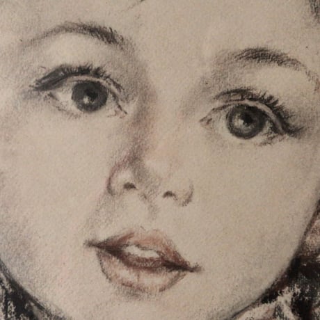少女人物画　パステル・水彩　額 木製無垢材 デザイン・コンデイション良好