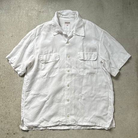 HEMISPHERES エミスフェール  80s90sヴィンテージ オープンカラー リネンシャツ ホワイト フレンチアイビー フレンチトラッド mens40 良品