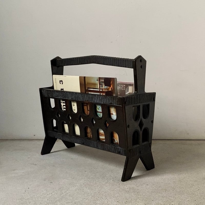 アンティーク 象嵌細工 彫刻 木製マガジンラック レトロ ビンテージヴィンテージ オールドマルニ マガジンラック ジャパンヴィンテージ/Japanese