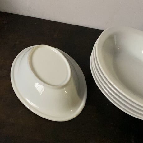 純喫茶のカレー皿 (5枚セット) 昭和期 楕円深型 業務用カレー皿 used