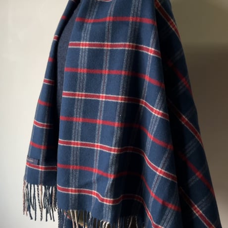 RALPH LAUREN ラルフローレン チェック柄 大判ストール ウール100% ひざ掛け 膝掛け 肩掛け マフラー ダークブルー/赤/白 好配色 POLO ポロ 中古美品