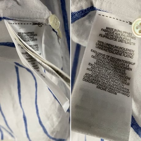 POLO RALPH LAUREN ポロ ラルフローレン 2020年製 クロップドリネンシャツ 白/青ストライプ ドロップショルダー size XS  USED 美品