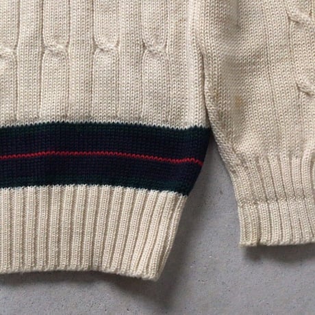 Polo by Ralph Lauren ポロ ラルフローレン　80sヴィンテージ  ケーブル編み Vネック チルデンセーター  size S   ウール100%  好配色