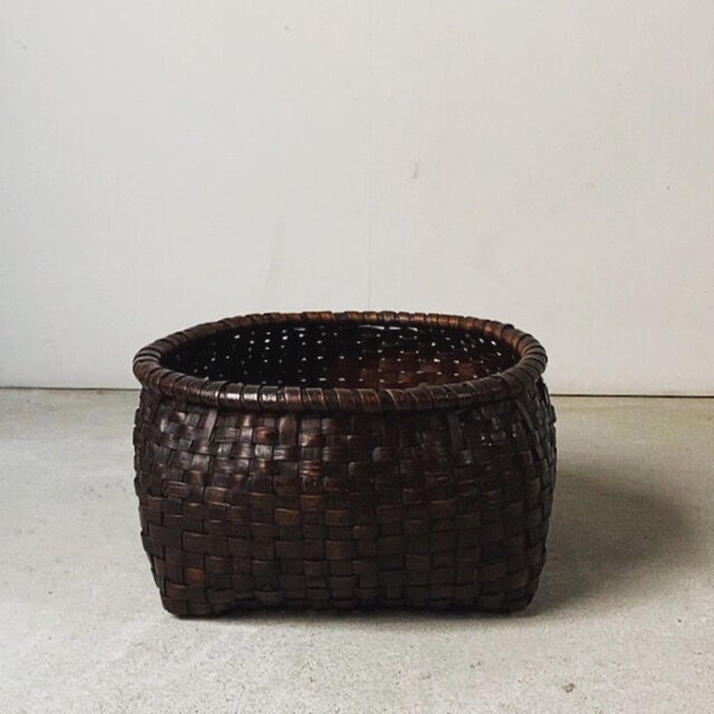 古い炭斗 天然素材 内張の無し 編みかご アンティーク花籠 エイジング