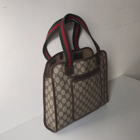 GUCCI グッチ  オールドグッチ  シェリーライン ハンドル  コーティングGGキャンバス/レザー トートバッグ  ヴィンテージ  中古美品