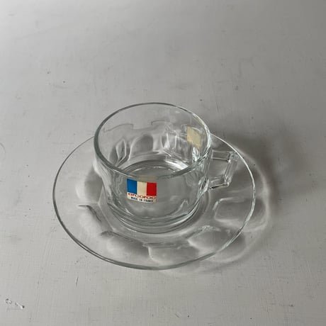 arcoroc アルコロック  ガラス製 ヴィンテージ カップ＆ソーサー 2個セット  耐熱 無色透明 未使用品 made in france