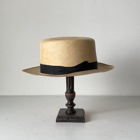 SAKAMOTO HATTER  坂本高級紳士帽子専門店  ヴィンテージ パナマハット レディース 頭周約55cm 編み帽子 昭和期 保存箱有