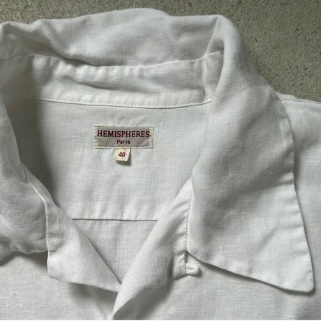 HEMISPHERES エミスフェール  80s90sヴィンテージ オープンカラー リネンシャツ ホワイト フレンチアイビー フレンチトラッド mens40 良品