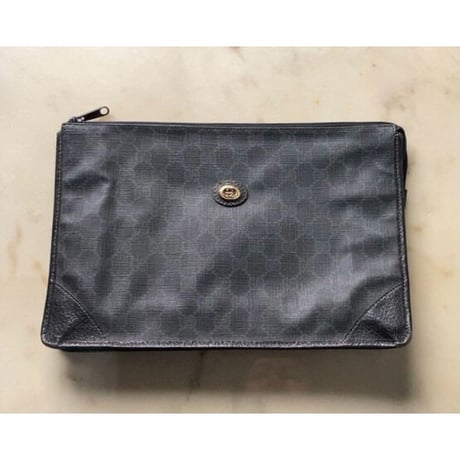 GUCCI オールドグッチ インターロッキング GG柄コーティングキャンバス ブラック/グレー  セカンドバッグ  ポーチ インバッグ ヴィンテージ 鞄 31cm
