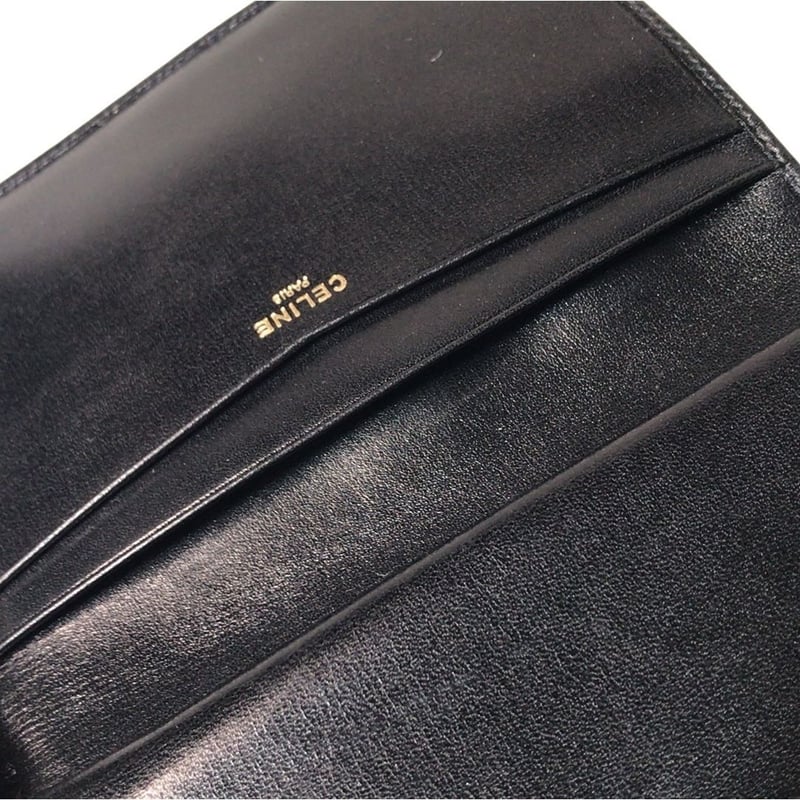 CELINE セリーヌ ガマ口 コンパクト財布 マカダム カーフレザー