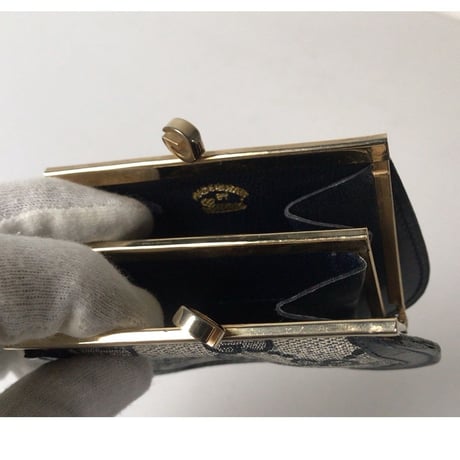 GUCCI グッチ オールドグッチ コーティングGGキャンバス/レザー ガマ口  コインケース  ネイビー ヴィンテージ 中古美品