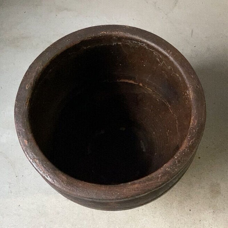 古い甕 幅38cm 民藝甕 古作 波線彫り メダカ鉢 金魚鉢 睡蓮鉢