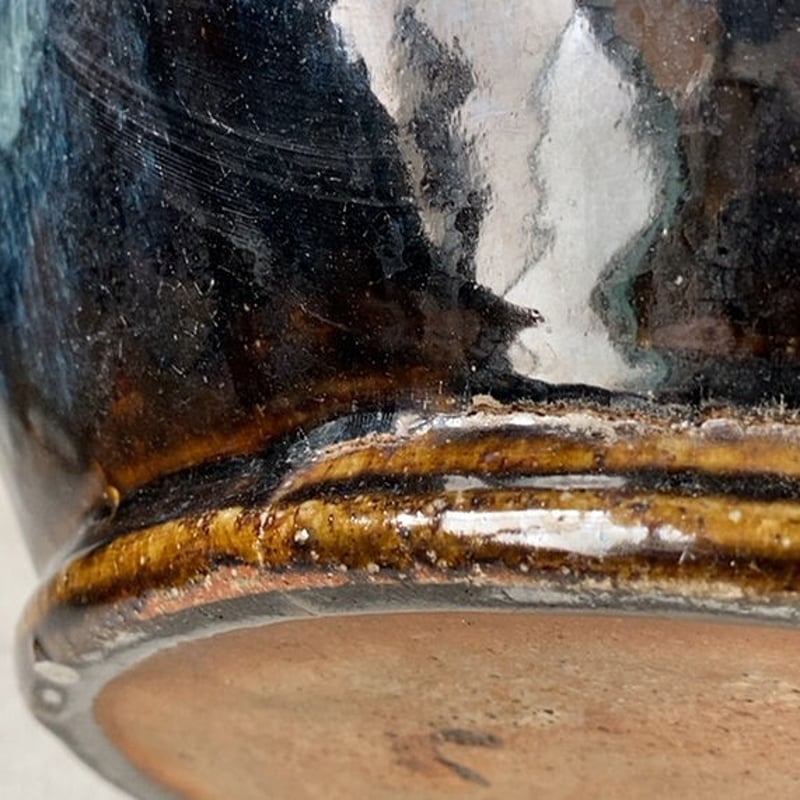 古い八角火鉢 幅40cm 海鼠(なまこ)釉 瑠璃釉 深海色 メダカ鉢 睡蓮鉢 