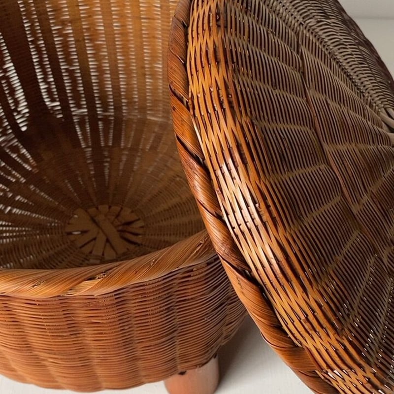 【良品】蓋付き　籠　アンティーク　竹細工　骨董　大小２個セット 蓋付きの竹籠 2個セット | 古雑貨,籠 バスケット | R-select