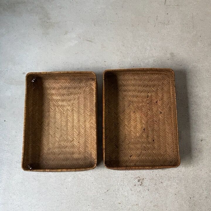 行李 竹行李 古道具 細長い 小 小さい竹行李33cm 昭和期 竹編みの道具箱 レターケース 古籠 古