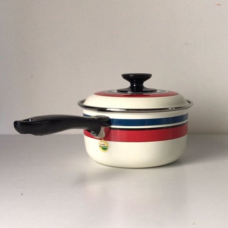 Noritake ノリタケ ヴィンテージ 琺瑯(ホーロー) 片手鍋  トリコカラー  ランダムストライプ   デッドストック 未使用品