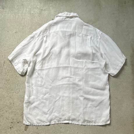 Harriss paris ハリス パリス  80s90sヴィンテージ オープンカラー リネンシャツ ホワイト フレンチアイビー フレンチトラッド mens40 良品