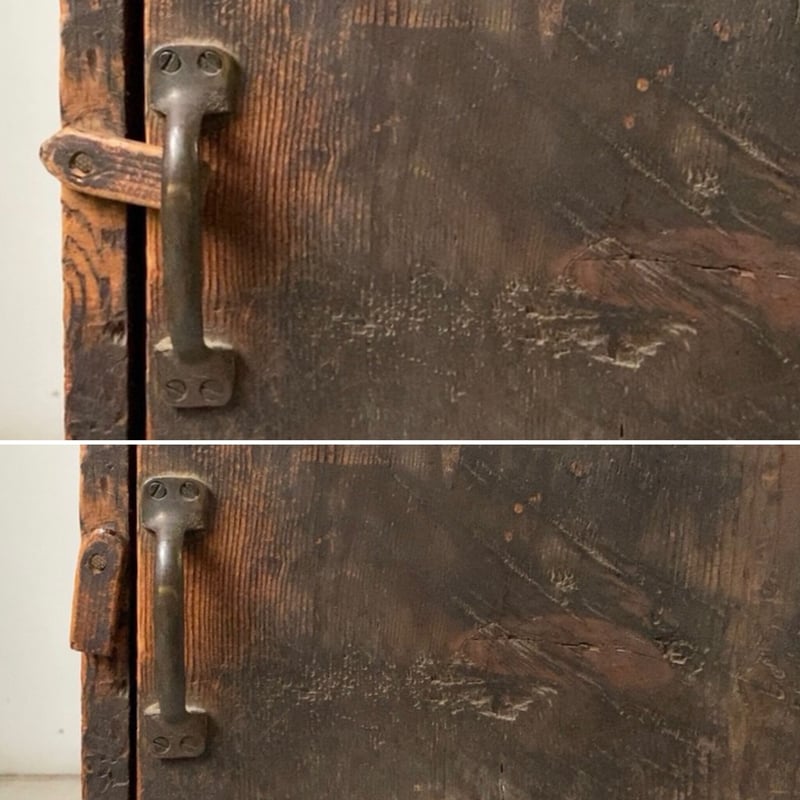 戸棚　中古品　アンティーク 古い木製書庫. 開戸書類庫 棚庫 4段棚 アンティーク家具 黒ヤケした