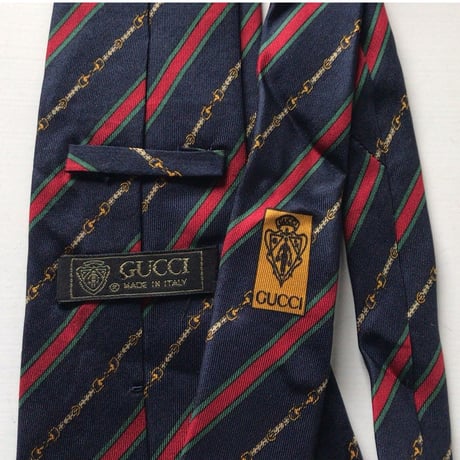 GUCCI  オールドグッチ  ヴィンテージ ネクタイ レジメンタル ビット柄 ネイビー ゴールド シェリーラインシルク100%  中古美品