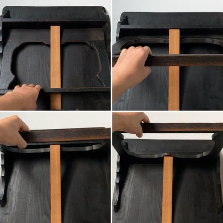 古い二月堂 食堂机  黒漆じゃない木目天板 珍品 希少  座卓 バネ板式折畳みローテーブル ヴィンテージ 古ネジ 良品