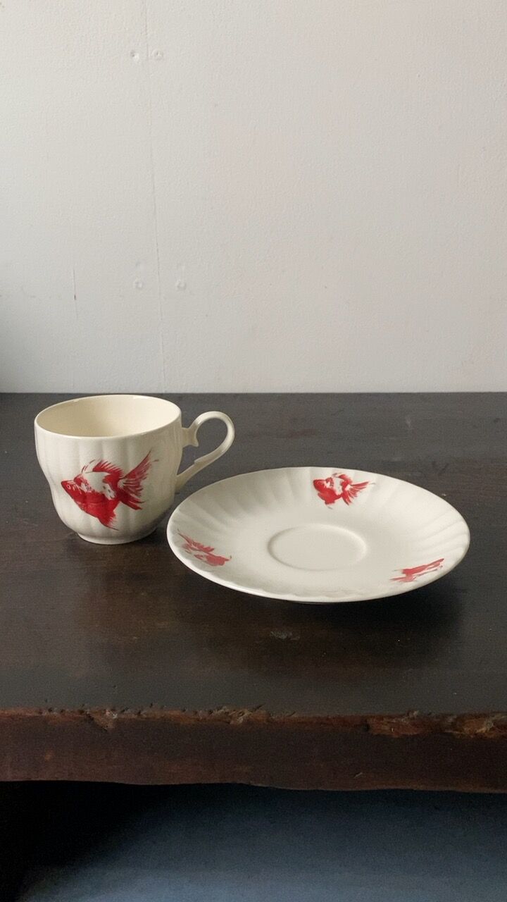 古作 金魚柄 コーヒーカップ＆ソーサー 6客セットデッドストック 昭和 