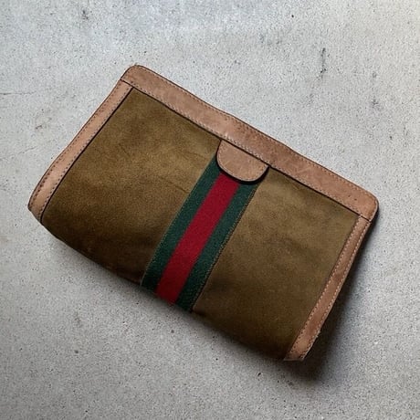 GUCCI  オールドグッチ  ポーチ  シェリーライン  スエード/ピグスキン  インナーはGGのコーティングファブリック  ベロクロ開閉 インバッグ セカンドバッグ