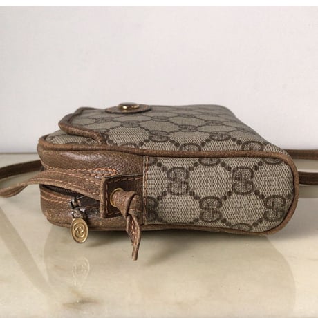 GUCCI グッチ オールドグッチ GGプラス コーティングキャンバス ポシェット ミニショルダー バッグ ブラウン ヴィンテージ 中古美品
