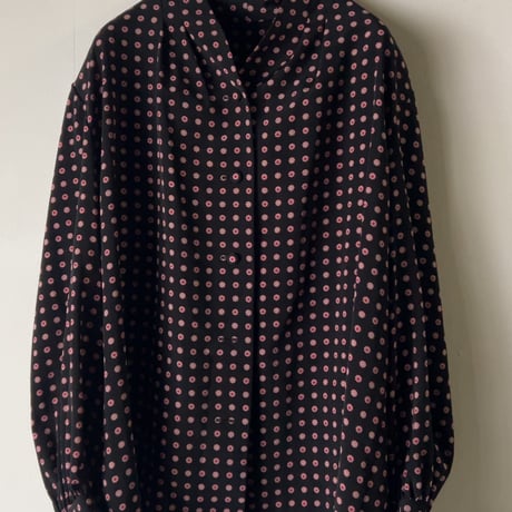 Dior オールドディオール クリスチャンディオール  ノーカラーブラウス シャツ マルチドット 黒/赤/白  ヴィンテージディオール 古着 中古極美品