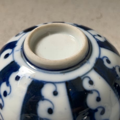波柄の古い小鉢6客セット(1客ニュウあり)  大正 昭和初期  愛嬌抜群の波絵 染付 焼物  木箱付
